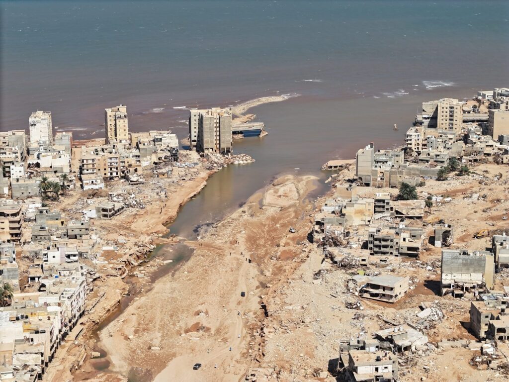 Aerial view of the aftermath of Storm Daniel in Libya