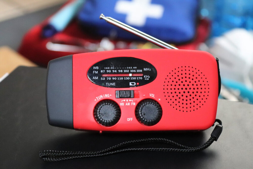 A red emergency radio